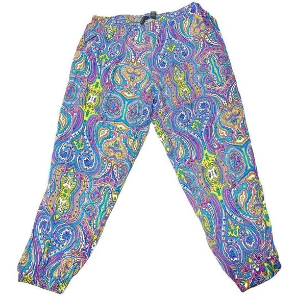 Cynthia Rowley Paisley Print Shirred Pocket Elastic Waist Jogger Pants Sz Large - Picture 1 of 7